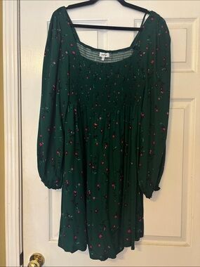 Motherhood Maternity Dark Green Floral Long Sleeve Smocked Dress